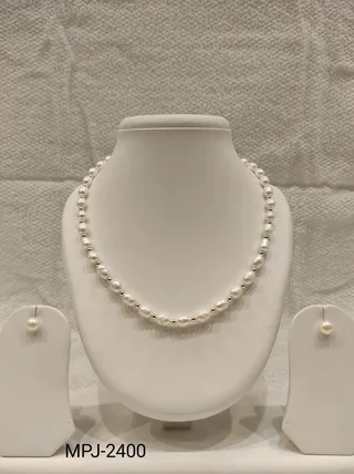 White Pearl Necklace Set with Silver Spacers