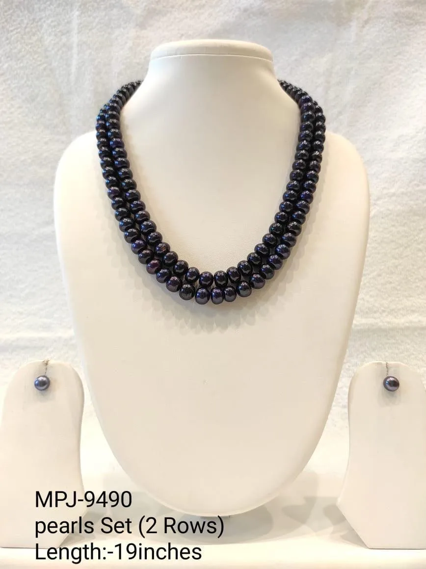 Pearl Necklace Set — Black