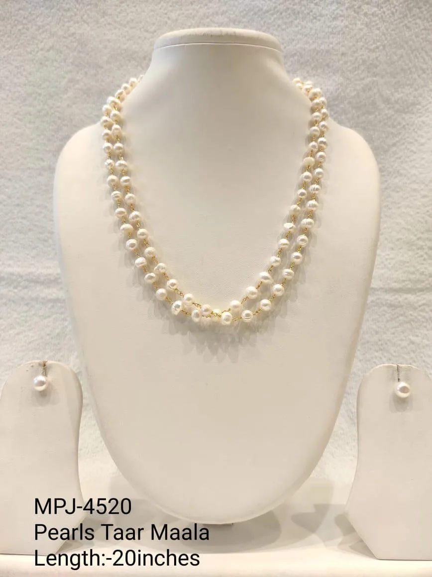 White Large Round Pearl Double-Strand Necklace Set — 20 in — White & Gold