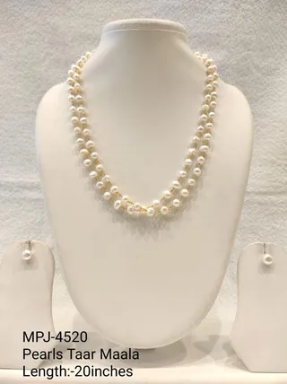 White Large Round Pearl Double-Strand Necklace Set — 20 in
