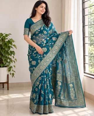 Midnight Celebration — Navy Blue Khaddi Georgette Saree