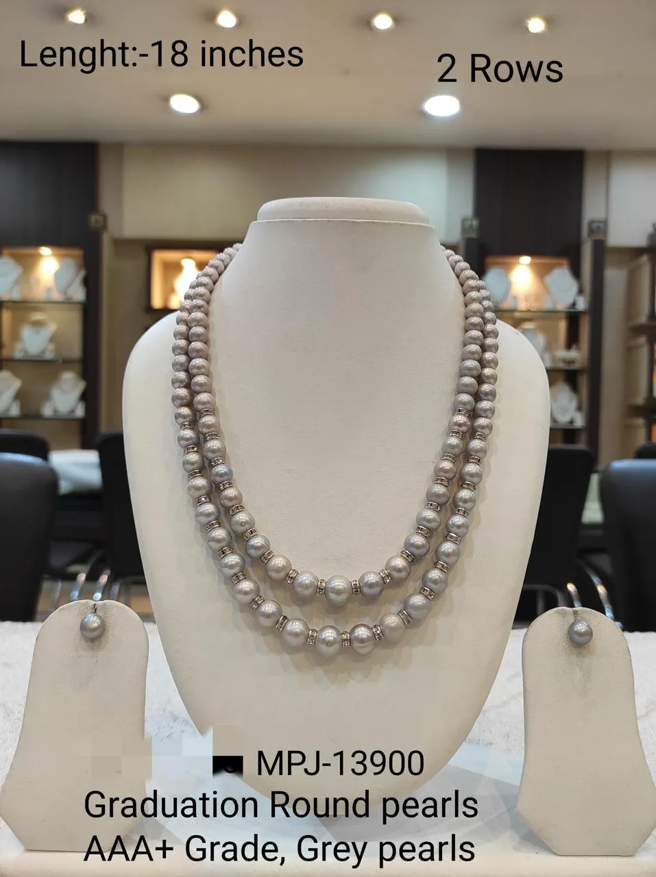 Grey Graduated Pearl Necklace Set — 18 inches — Grey