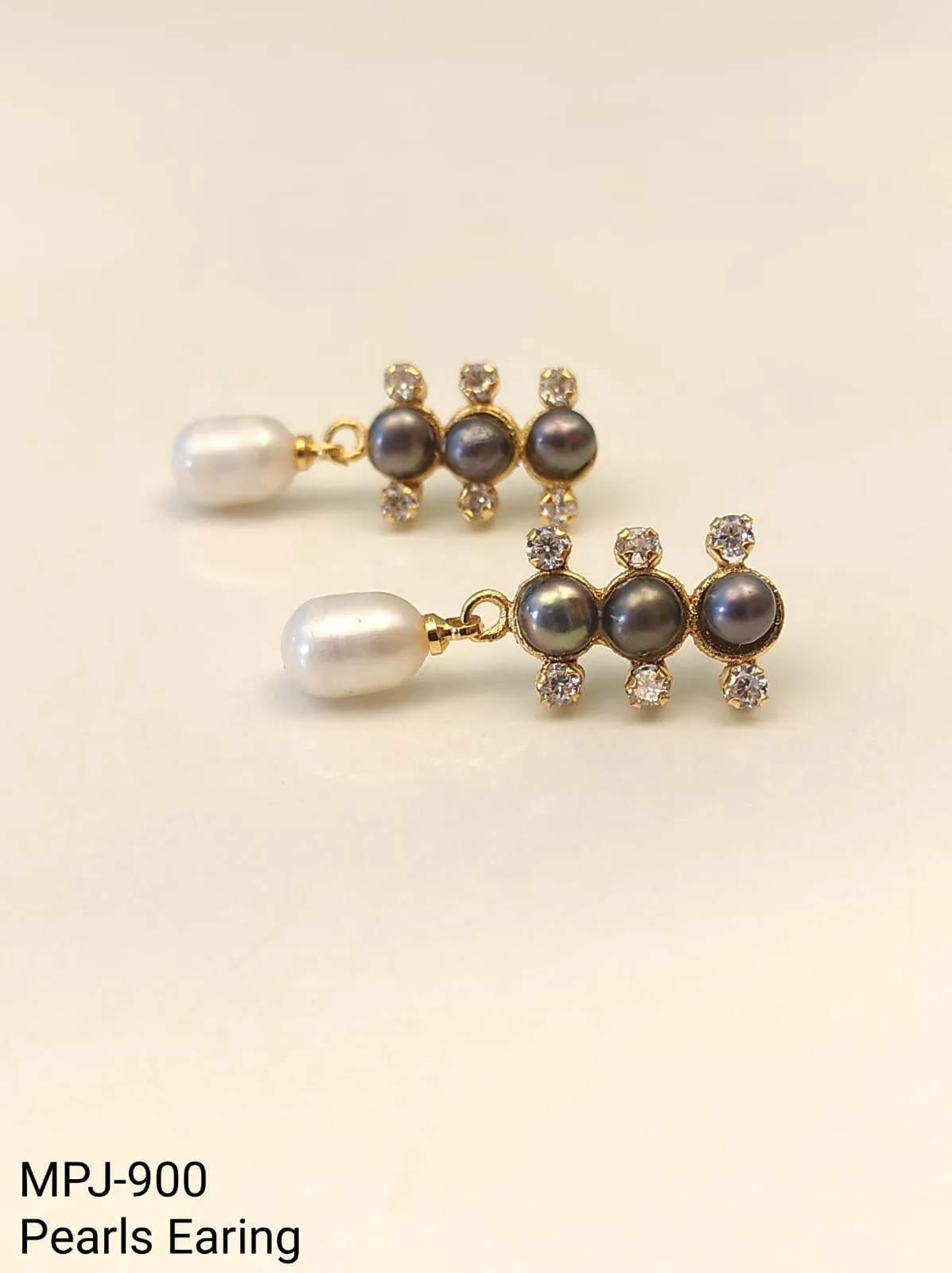 Black and White Pearl Gold Drop Earrings — White & Black & Gold