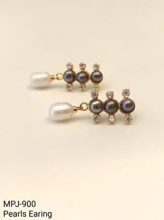Black and White Pearl Gold Drop Earrings