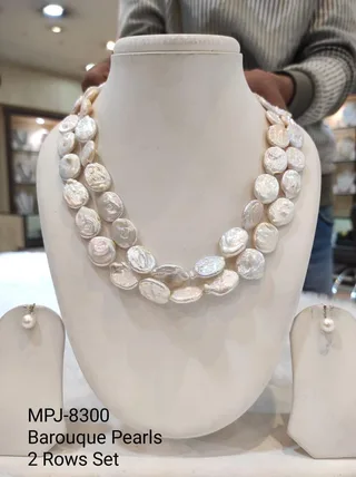 White Two-Row Coin Pearl Necklace Set