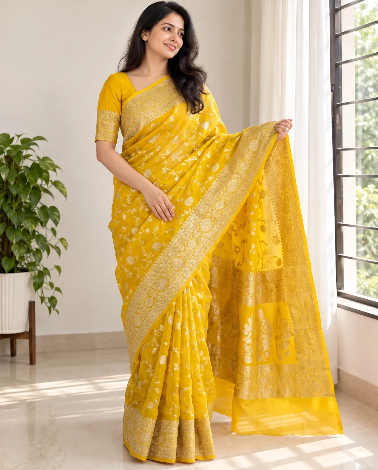 Handloom Premium Khadi Georgette Yellow — Yellow