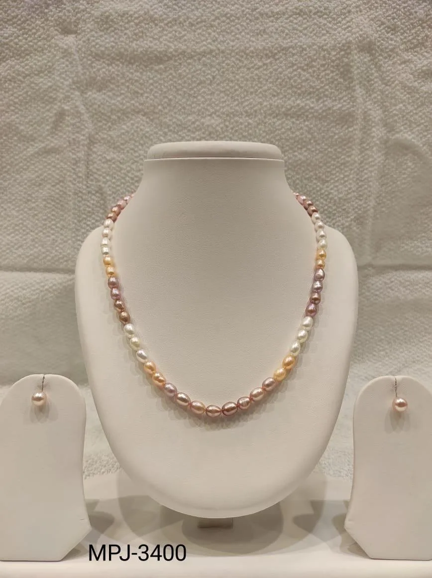 Pastel Gradient Oval Pearl Necklace Set — Mixed Pastel