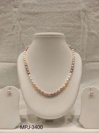 Pastel Gradient Oval Pearl Necklace Set