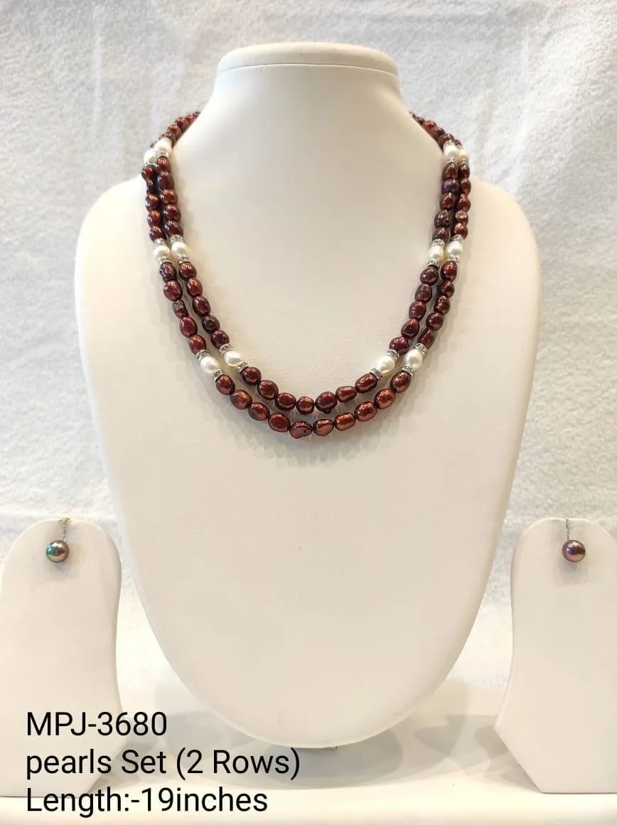 Pearl necklace set — Brown & White