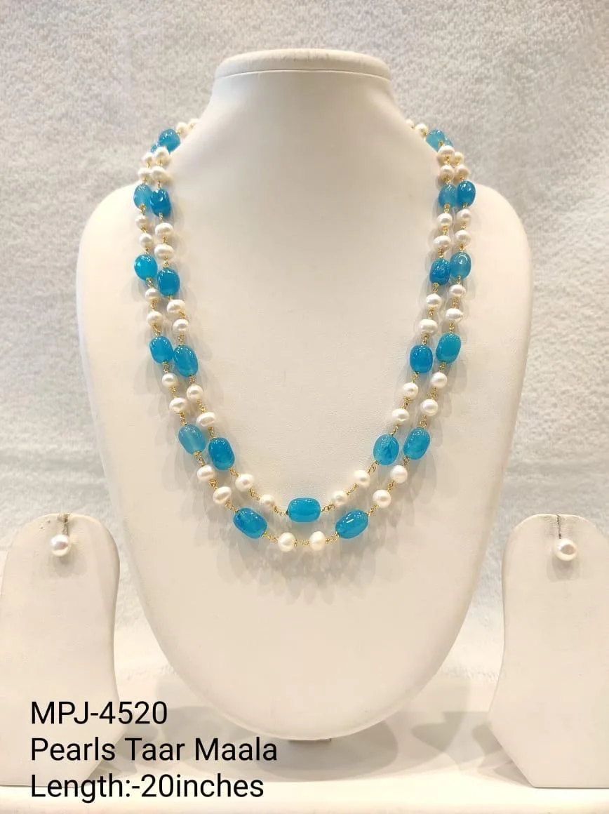 Turquoise Accent Double-Strand Pearl Necklace Set — 20 in — White & Turquoise Blue & Gold