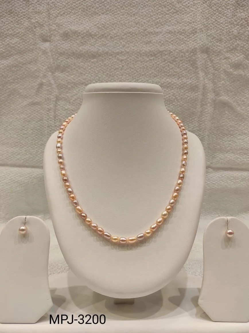 Peach and Lavender Oval Pearl Necklace Set — Pink & Peach