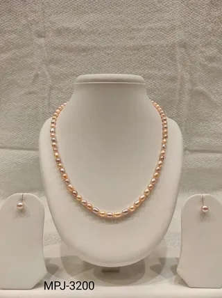 Peach and Lavender Oval Pearl Necklace Set