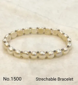 White & Silver — Freshwater Pearl stretch bracelet
