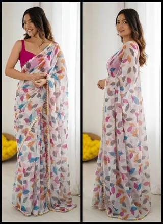 Burgundy Heavy Chiffon with Lace border & Blouse