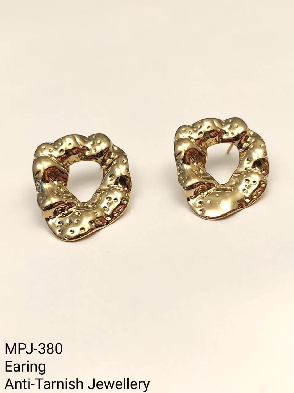 Gold — Textured Open Shape Earrings — Gold