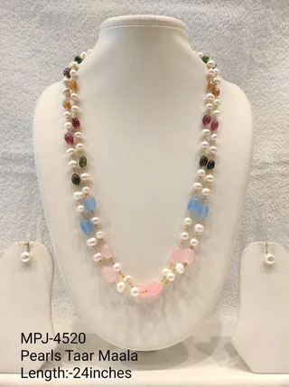 Multicolour Double-Strand Pearl Necklace Set — 24 in