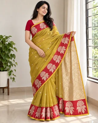 Warm Brown — Handloom Tissue Silk Saree with Katan Border