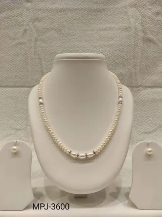 White Pearl Necklace Set with Three Oval Accents
