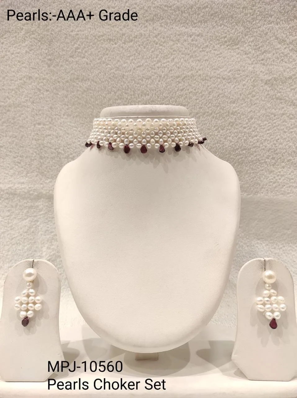 Burgundy Drop Pearl Choker Set — White & Burgundy