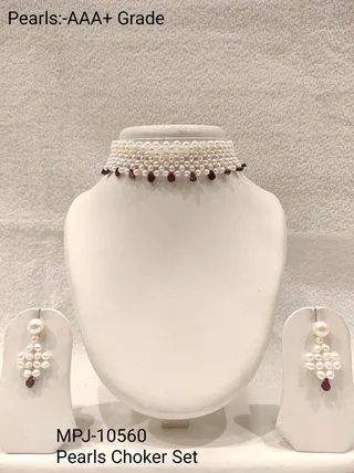 Burgundy Drop Pearl Choker Set
