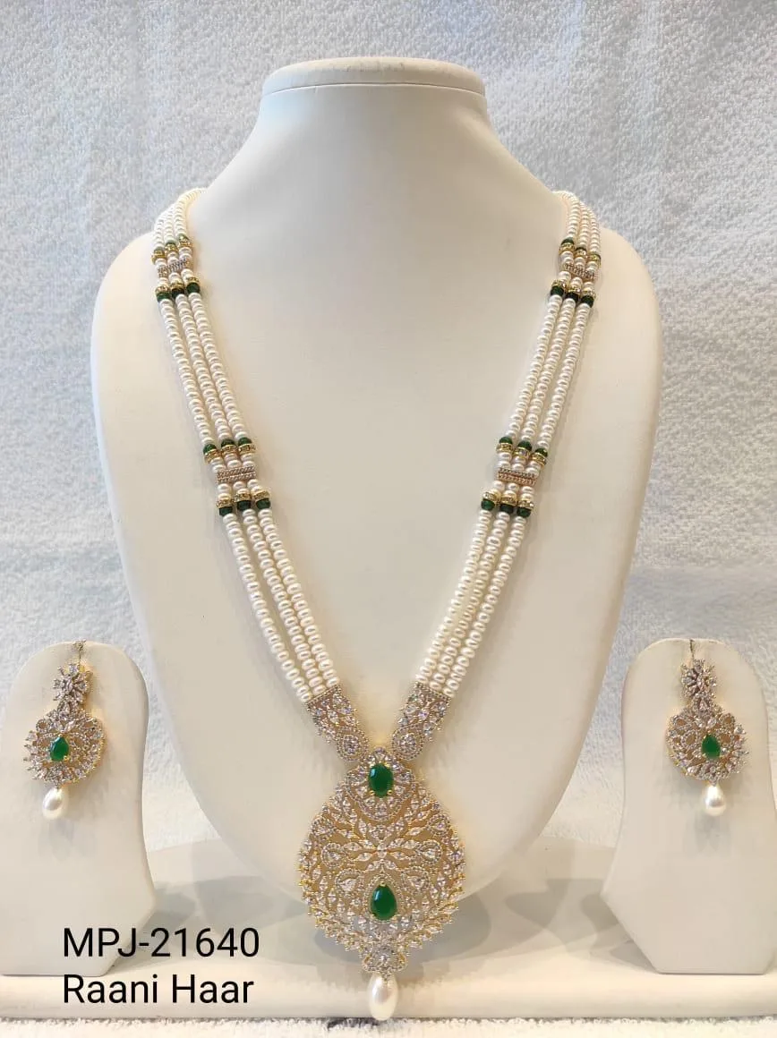 White & Green — Freshwater Pearl and Green Stone Necklace Set — White & Green