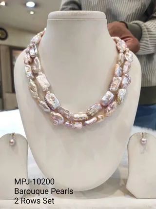 Pink Two-Row Elongated Baroque Pearl Necklace Set