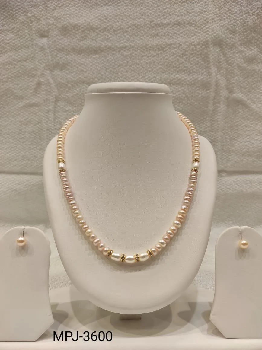 Pink Mixed Pearl Necklace Set with Gold Spacers — Pink & Peach