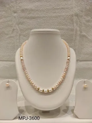 Pink Mixed Pearl Necklace Set with Gold Spacers