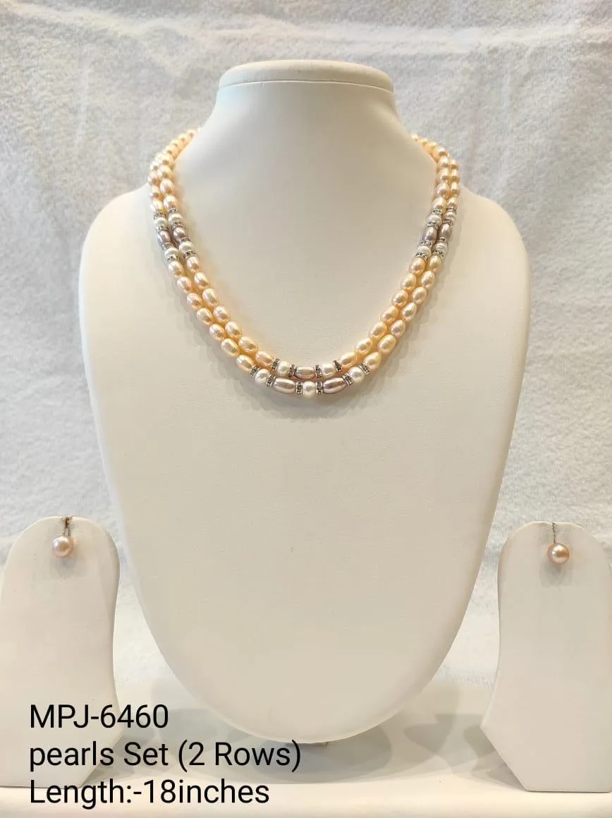 Pearl two-row necklace set — Cream & Mauve