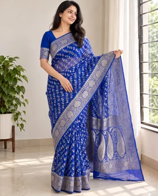Azure Celebration — Blue Khaddi Georgette Saree