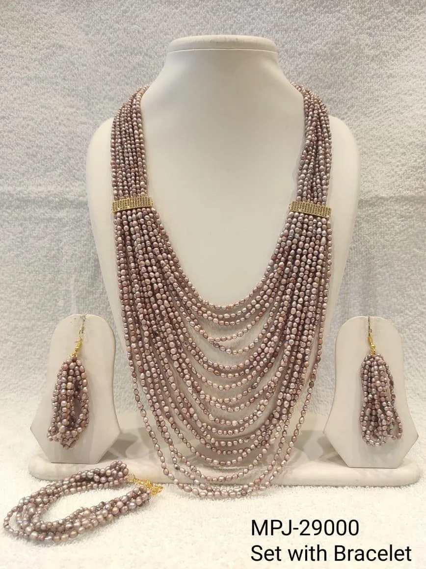 Brown — Multi-strand Freshwater Pearl bead jewelry set — Brown