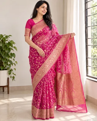 Rose Celebration — Pink Khaddi Georgette Saree