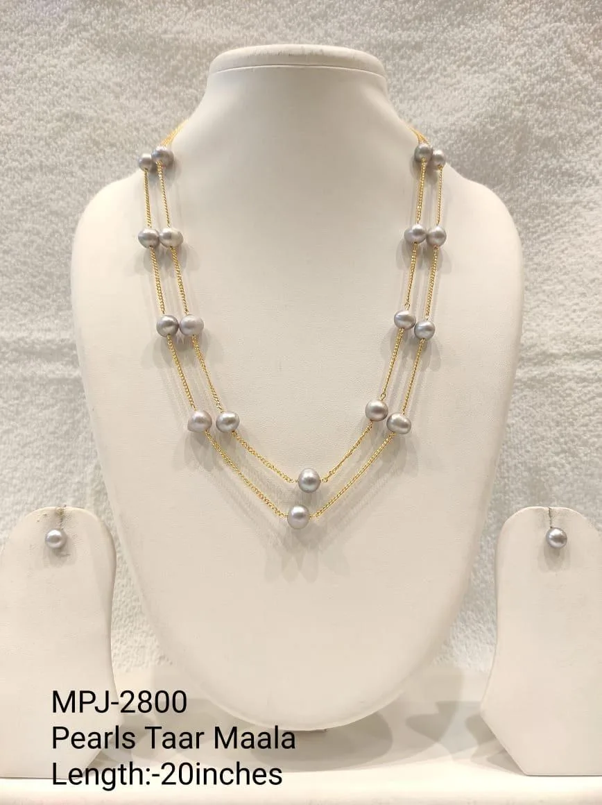 Grey Pearl Double Station Necklace Set — 20 in — Grey & Gold