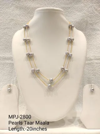 Grey Pearl Double Station Necklace Set — 20 in