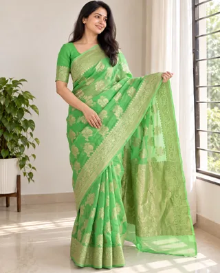Garden Grace — Sage Green Khaddi Georgette Saree