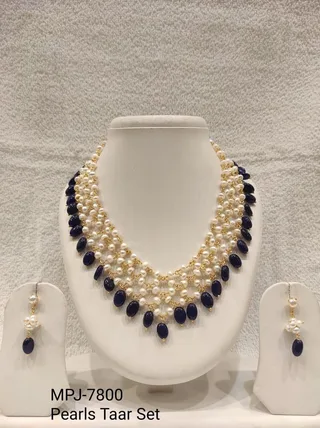 Navy Drop Pearl Fringe Necklace Set