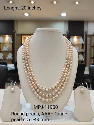 Three-Strand Pearl Necklace with Earrings