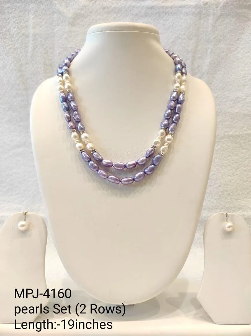 Pearl Necklace Set — White & Purple