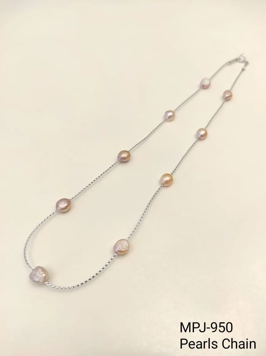 Blush Pearl Station Chain Necklace — Blush Pink & Silver