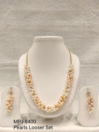 Peach and White Pearl Cluster Necklace Set