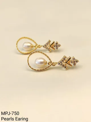 White Pearl Gold Teardrop Frame Earrings