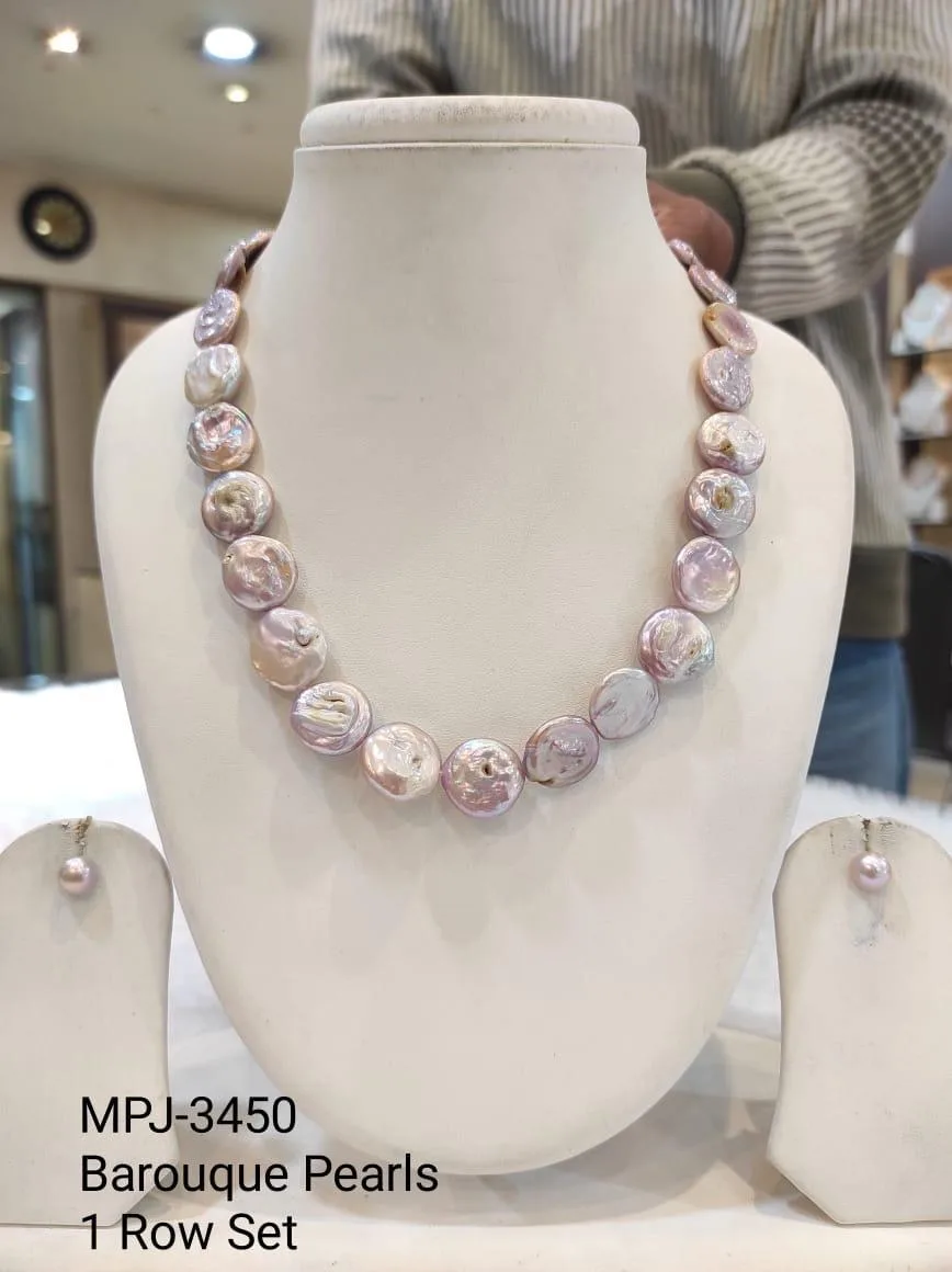 Pink Coin Baroque Pearl Necklace Set — Pink & Cream