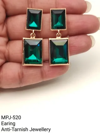 Green & Gold — Rectangular Drop Earrings