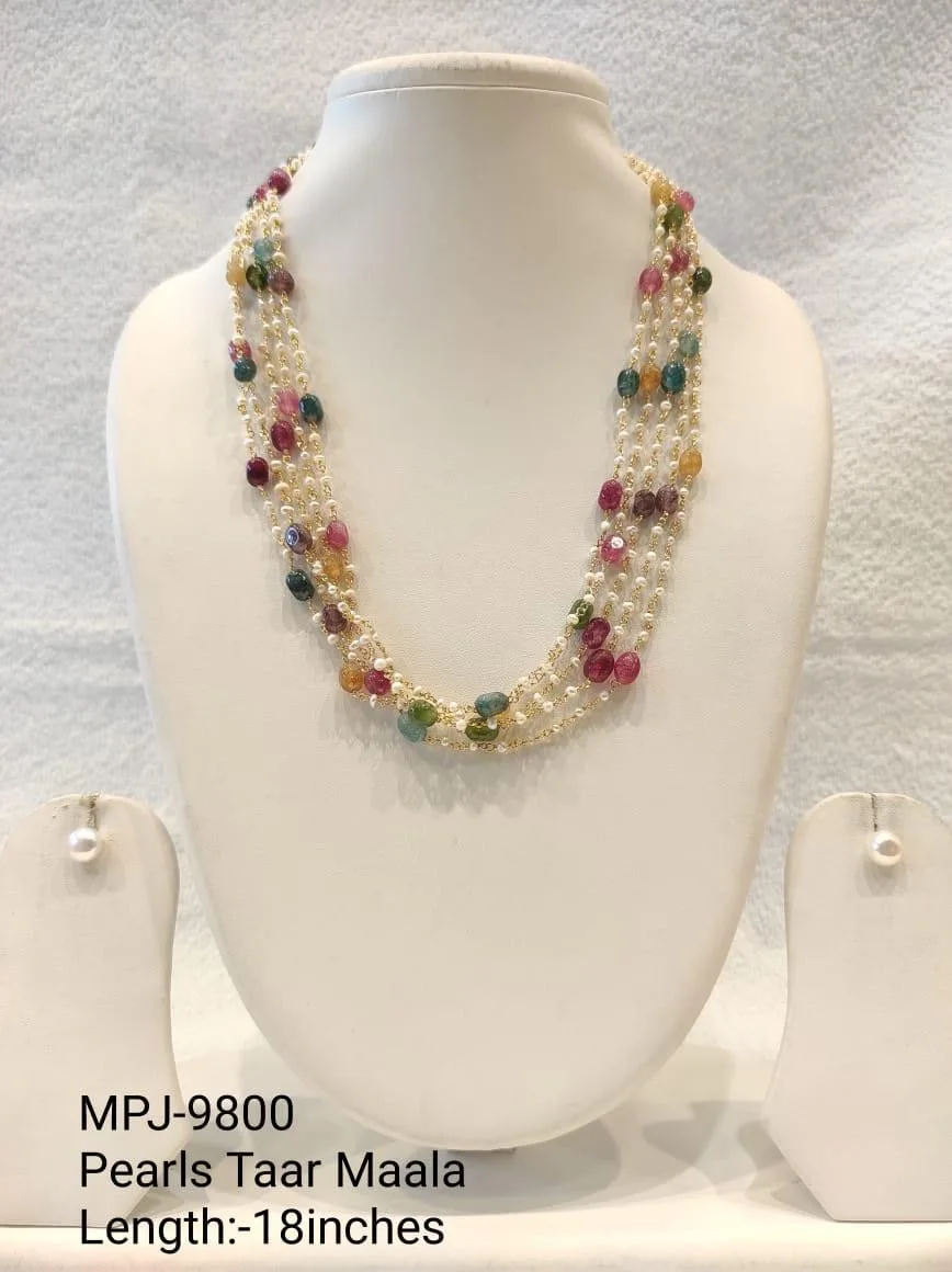 Multicolour Three-Row Pearl Necklace Set — 18 in — White & Multicolour & Gold
