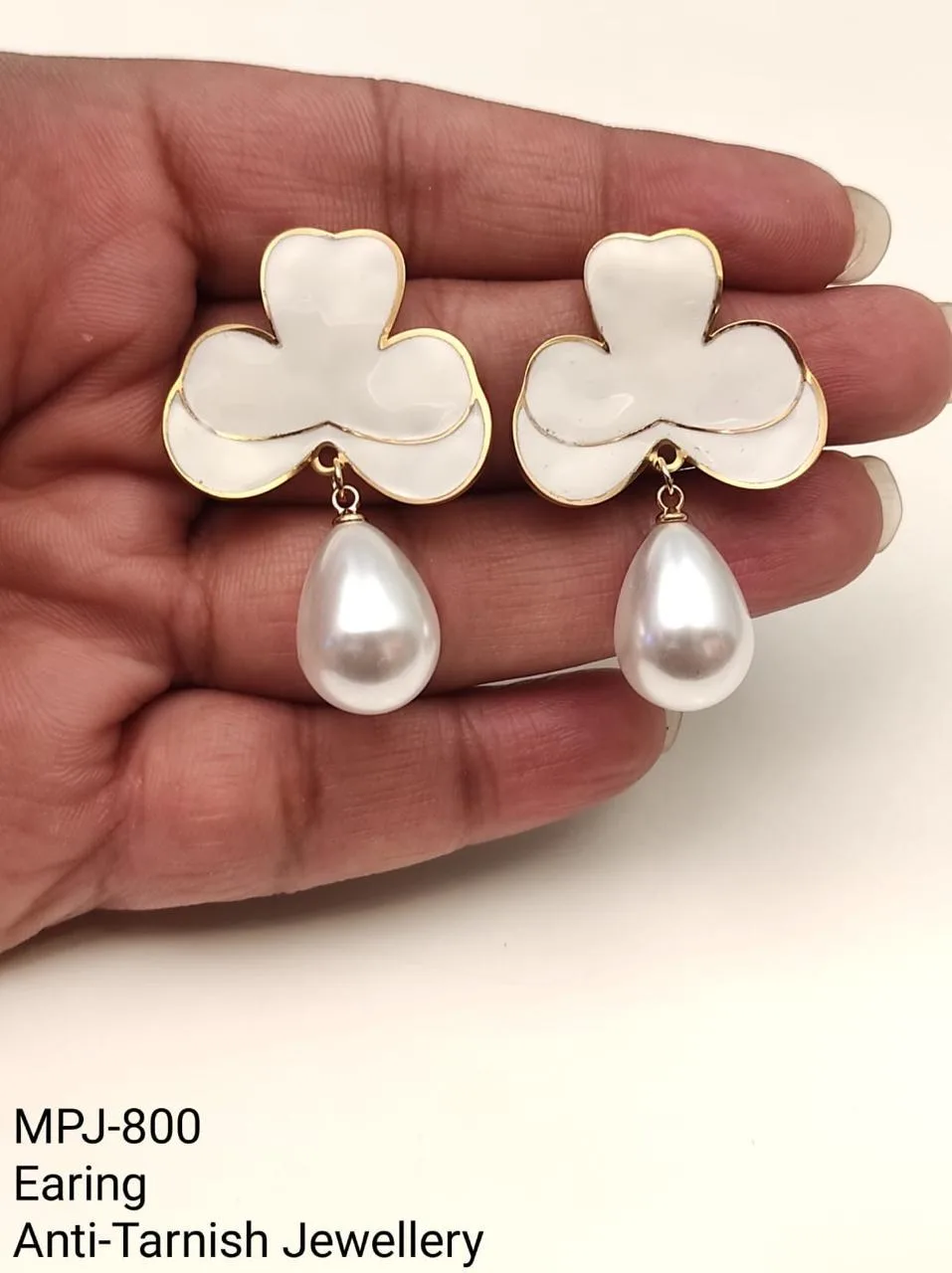 White & Gold — White petal drop earrings — White & Gold