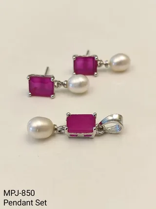 Purple Rectangular Pearl Pendant and Earrings Set