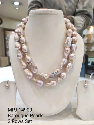 Pink Two-Row Oval Baroque Pearl Necklace Set
