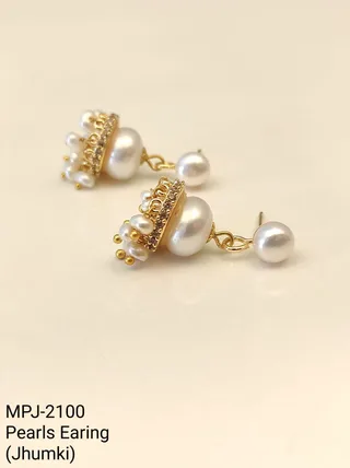 White Pearl Crown Jhumka Earrings