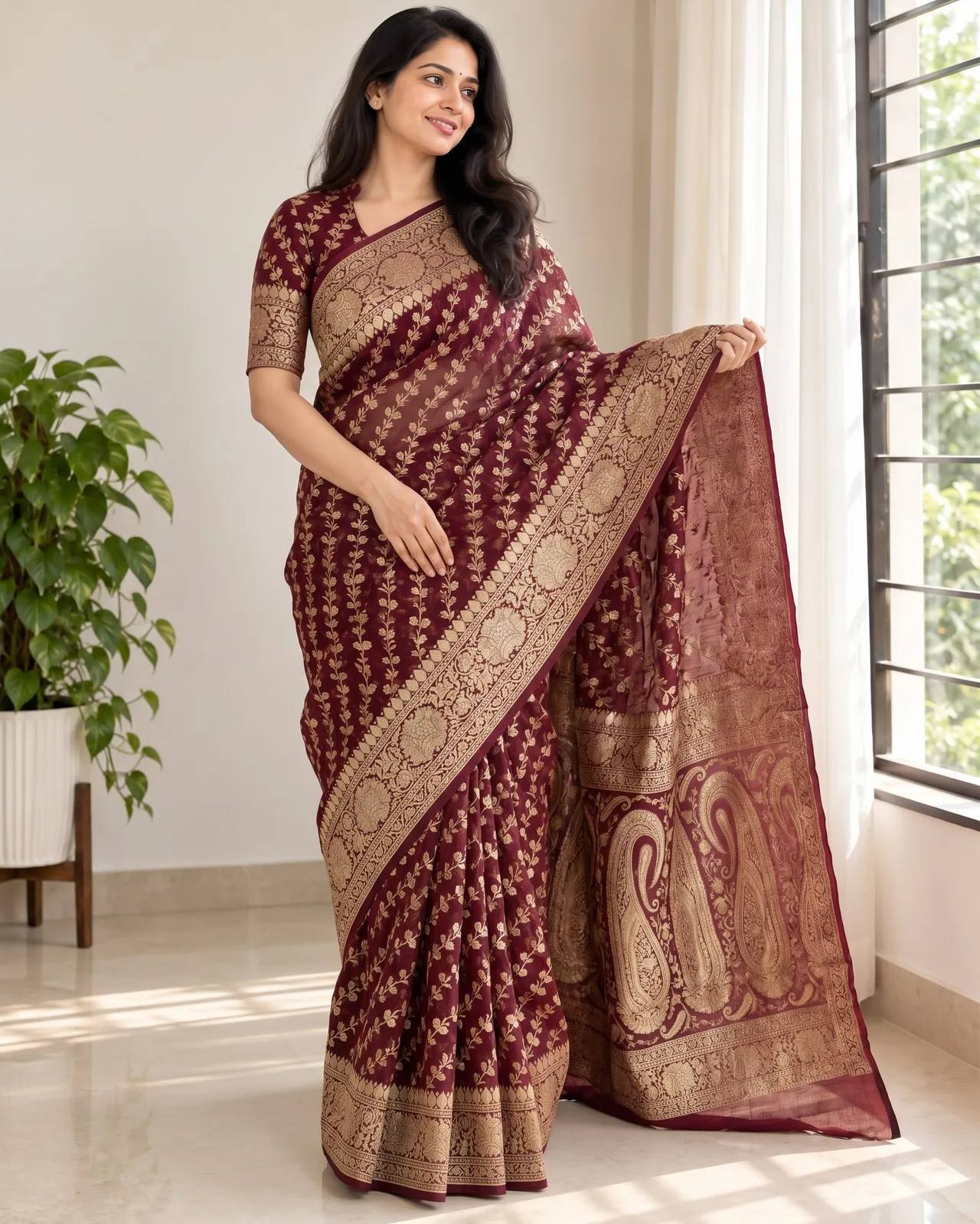 Handloom Premium Khadi Georgette Rust Brown — Rust Brown