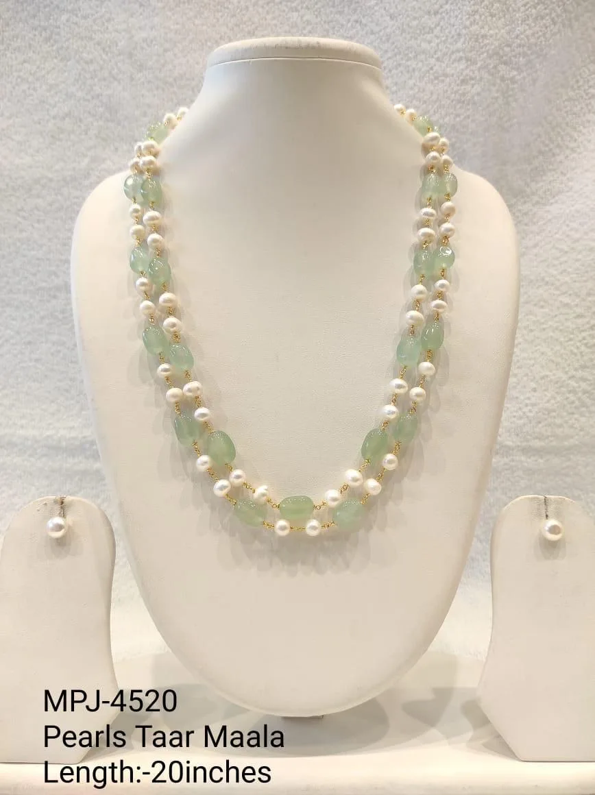 Mint Green Double-Strand Pearl Necklace Set — 20 in — White & Mint Green & Gold